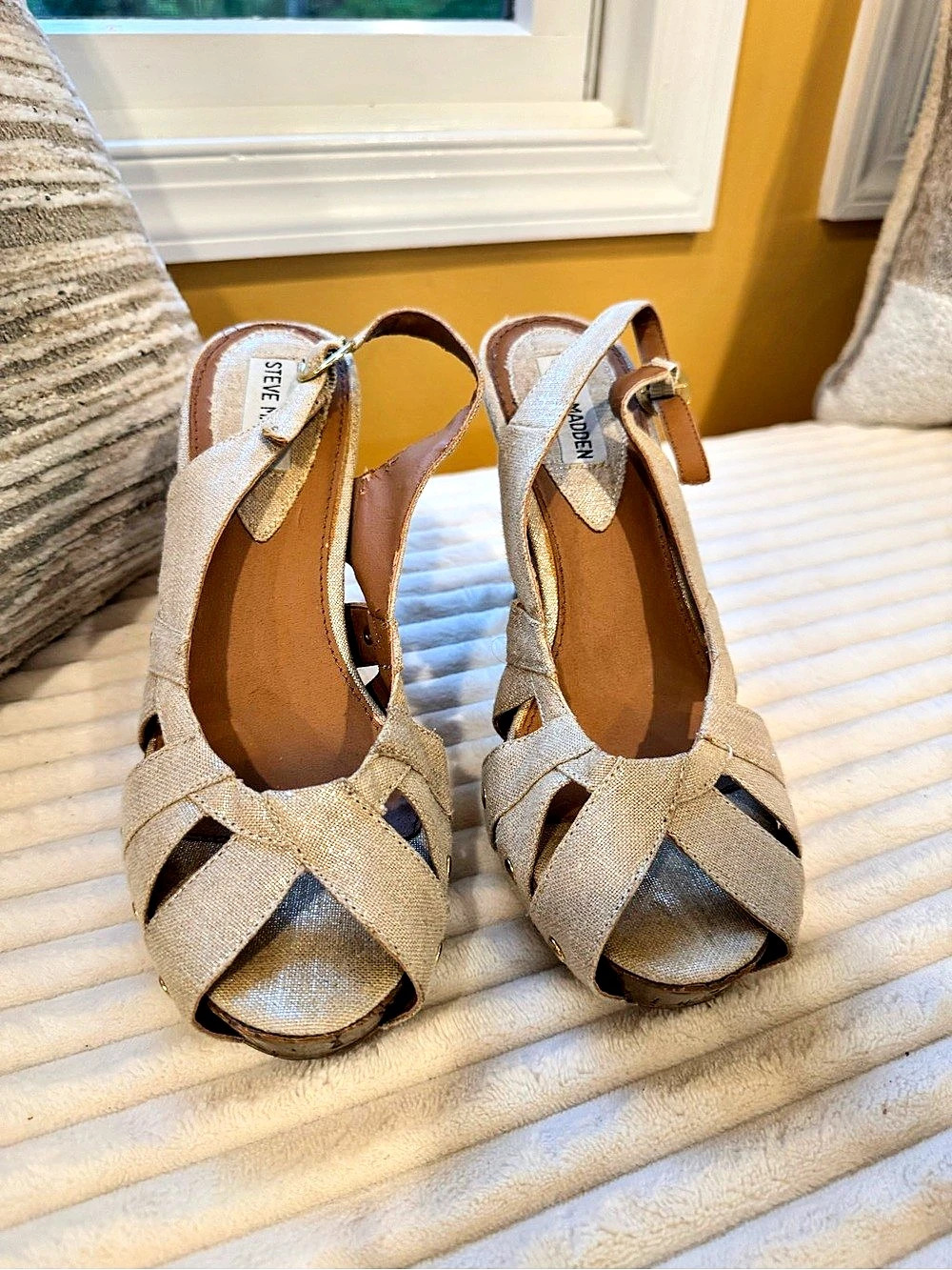 Steve Madden Metallic Peep-Toe Wedge Heels